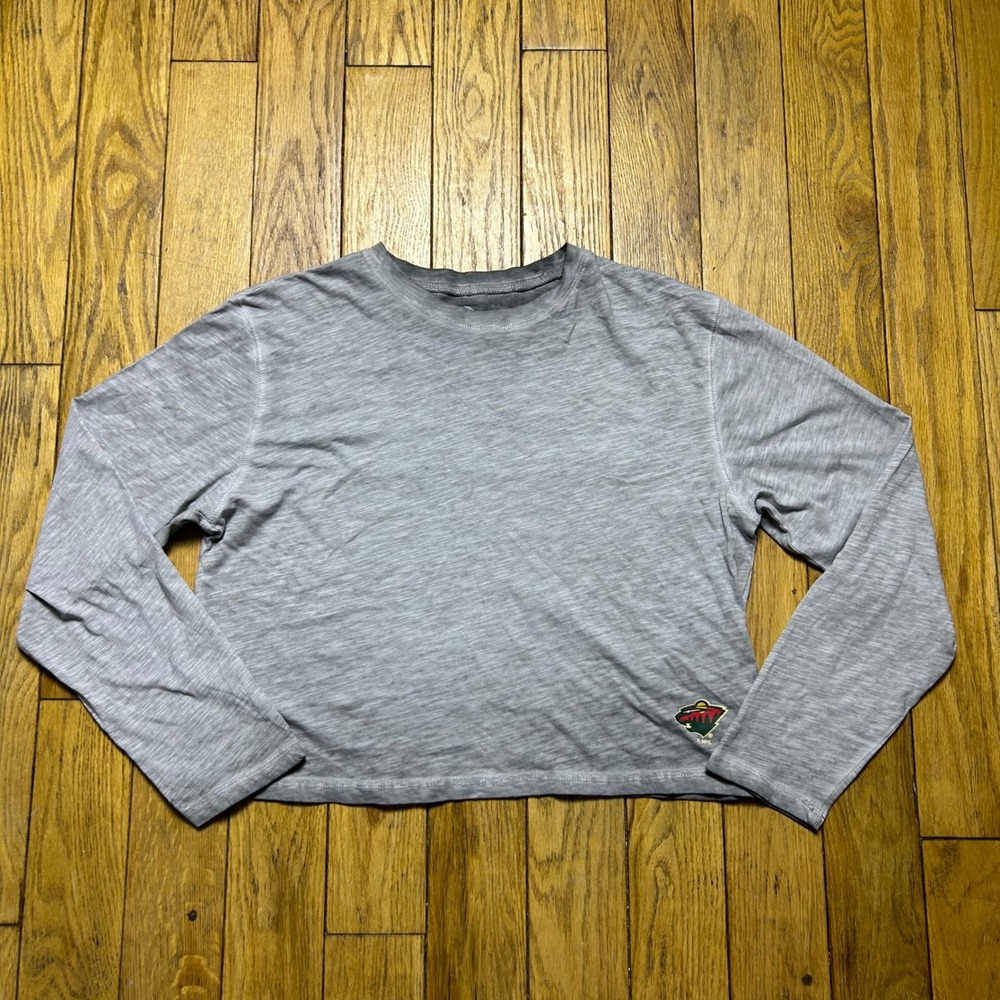 Minnesota Wild NHL Long Sleeve Cropped T-Shirt Gray Womens M Cotton Fan Gear